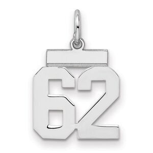 Sterling Silver, Athletic Collection, Small Polished Number 62 Pendant